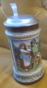 bierkrug motive familie zinndeckel handarbeit stein keramik marke gerz - Bild 1 von 11