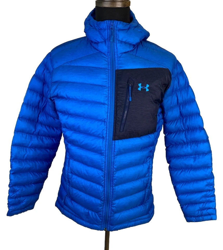 Jaqueta masculina Under Armour ISO com capuz azul média acolchoada Quantum Pertex - Imagem 1 de 4