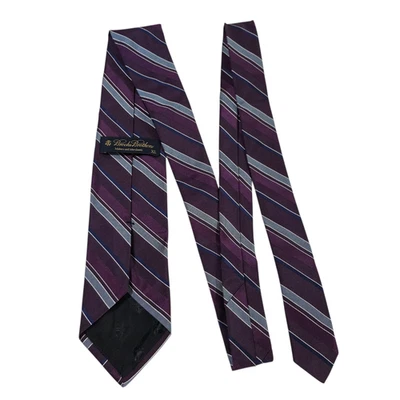 Brooks Brothers 男式领带紫色 XL 条纹丝绸针织纹理正式学院风 — 第 1/4 张图片