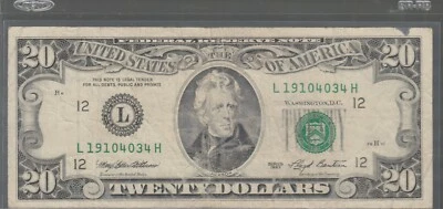1993 (L) $20 Twenty Dollar Bill Federal Reserve Note San Francisco Vintage Money - Image 1 of 2