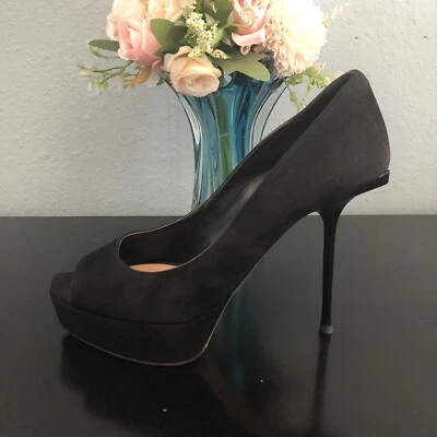 Tacones Peep Toe de gamuza negros Sergio Rossi ~ talla 38 Foto 1 de 4