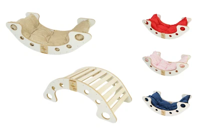 SKYLINE Balance Board Kinder L Montessori Regenbogenwippe mit Kissen Kletterbogen Holz