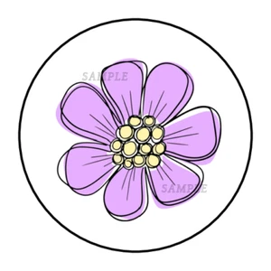 Purple Flower stickers labels tags envelope seals party favors - Picture 1 of 2