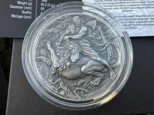 Moneda de plata antigua de alto relieve Samson de 2 oz año 2023 - Imagen 1 de 6
