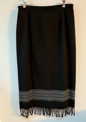 Maxi falda vintage BRIGGS para mujer manta mezcla de lana flecos forrada negra talla 14 Foto 1 de 4