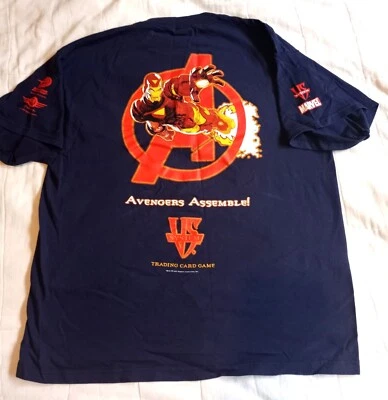 UPPER DECK VS TCG IRON MAN AVENGERS ASSEMBLE VINTAGE BLUE SHIRT LARGE NEVER WORN - Image 1 of 2