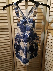 Love Republic Girls Jean Overalls Shorts Size L 14 16 Blue White Tye Dye Cuffed - Picture 1 of 15