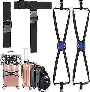 4 Pack Luggage Straps Set, 2 Add a Bag Luggage Suitcase Medium Blue, Black