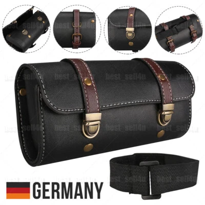 Motorrad Toolbag Werkzeug Leder Lenker Rolle Für Harley Chopper Tasche Schwarz - Bild 1 von 4
