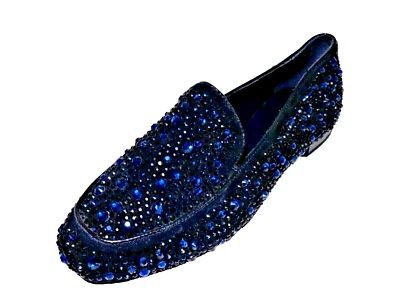 Zapatos sin cordones Donald J Pliner estrás planos Helena azul marino gamuza para mujer EE. UU. 6M Foto 1 de 4