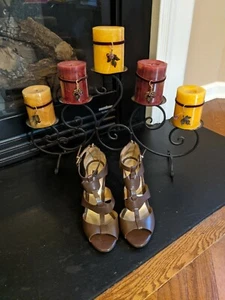 WHITE HOUSE BROWN MARKET BLACK HIGH HEELS SANDAL SZ 7 PATENT LEATHER PARTY SHOE - Picture 1 of 6