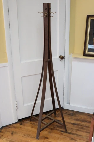 Antique Mission / Arts & Crafts Bent Oak Plank Coat Rack Hanger Stand - SEE DESC Cover