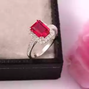 Anello Rubino, Anello Taglio Ottagono, Fede Nuziale Fatta a Mano Oro Bianco Massiccio 14K Gioielli - Foto 1 di 4