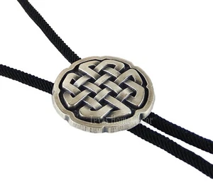 Celtic Knot Bolo Tie Real Silver Plated 35" Fiber Sky Systems Braided Cord - Picture 1 of 4