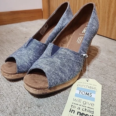 Sandalia de cuña alpargata clásica para mujer TOMS azul claro denim talla 9,5 Foto 1 de 4