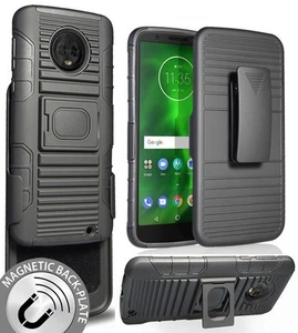 Black Ring Grip Case + Belt Clip Holster Stand for Motorola Moto G6 Plus XT1926 - Picture 1 of 11