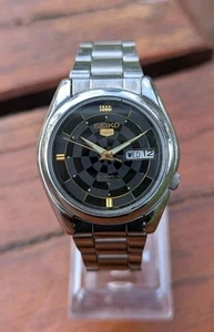 1990's Seiko 5 Automatic Watch 21 Jewels with Rare Matrix Dial Original For Him - Picture 1 of 7