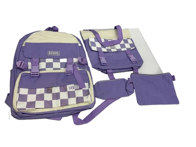 XIGUL Conjunto Mochila Mujer Púrpura Cuadros Bolso Escolar Bolso Estuche para Lápices Moda Nuevo Foto 1 de 4