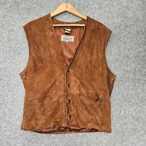 Vintage Bergdorf Goodman Leather Vest Mens Medium Cognac Suede Old Money ITALY - Picture 1 of 13