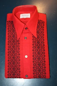 Vintage 70's Michael Ash red dress frilly embroidered shirt small 14 1/2 new - Picture 1 of 9