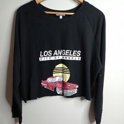 Sudadera corta Derek Heart para mujer Los Ángeles corte crudo negra talla grande 3X Foto 1 de 4