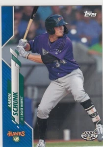 Tarjeta de novato Topps Pro 2020 debut Aaron Schunk azul primera #101 Rockies 032/150 - Imagen 1 de 1