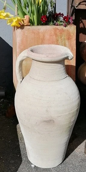 Rustikale Amphore Aus Terracotta – Handgefertigt, Ca. 40 Cm Hoch, Weißgrau, Mediterranes Design