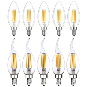 5pc LED Filament Bulb 4/6W Chandelier Bullet Replacement E12/E26 Warm/Cool White - Picture 1 of 13