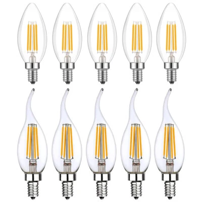 5pc LED Filament Bulb 4/6W Chandelier Bullet Replacement E12/E26 Warm/Cool White - Image 1 of 4