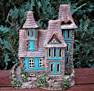 Keramik Teelichthaus 3 Türme Backstein-Burg Blau Duftölhaus Esse Handmade A59 - Bild 1 von 8