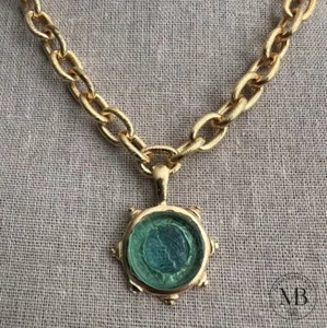 Susan Shaw Necklace Gold Small Venetian Glass Coin Chain 24k TPG MSRP $150 - Picture 1 of 11