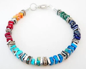 Armband Schmuck Edelstein Imperial Jaspis Quadrat Strass bunt mehrfarbig 224d - Bild 1 von 6