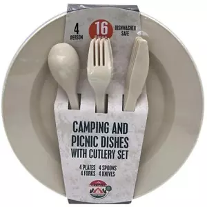 16 Piece Camping and Picnic Dishes with Cutlery Set (2 sets) - Picture 1 of 1