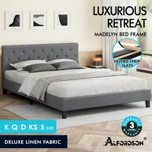 ALFORDSON Bed Frame Queen Double King Single Wooden Base Platform Grey Fabric - Picture 1 of 62