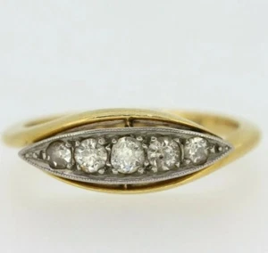 Vintage 5 Steine Altschliff Lab Created Diamant Hochzeit 14K Gelbgold Finish Ring - Bild 1 von 13