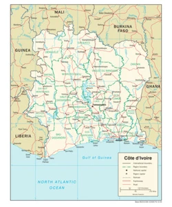 Impresión de póster XL de mapa de carreteras de Costa de Marfil Costa de Marfil Costa de Marfil - Imagen 1 de 1