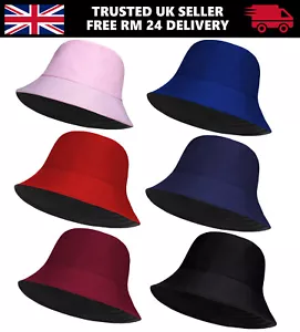 Bambini Reversibile Secchio Cappello Unisex Kidsyouth Cotone Pescatore 52-56 - Picture 1 of 18
