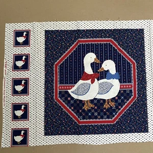 Country Goose Pillow Fabric Panel Cotton Blue 17"x42" VIP Cranston - Picture 1 of 3