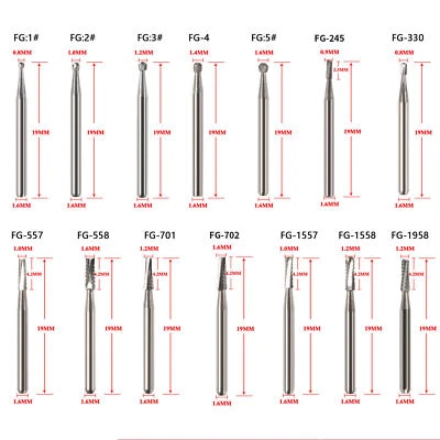 96 tipos de carboneto de tungstênio redondo dental FG Bur para peça de mão cirúrgica de alta velocidade - Imagem 1 de 4