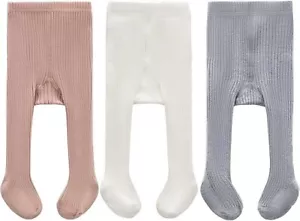 INFANT GIRLS 3 PK. CECORC TIGHTS CABLE KNIT WHITE, PINK & GRAY TIGHTS 0-6 MO - Picture 1 of 5