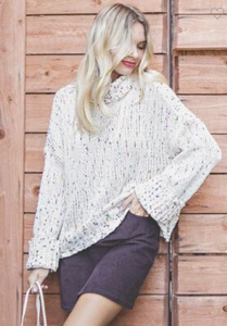 NWT Kori America CHIC BoHo Chunky Knit Turtle Neck Confetti Sweater M/L - Picture 1 of 2