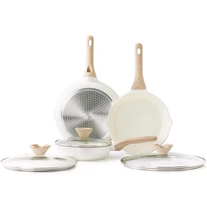 Juego de Sartenes de Cerámica, Juego de 3 Sartenes Antiadherentes, Cerámica Blanca Inducción  - Imagen 1 de 10