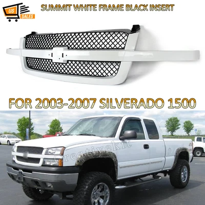 Summit White Grille w/ Black Mesh Insert For 2003-2007 Chevrolet Silverado 1500 Foto 1 de 4