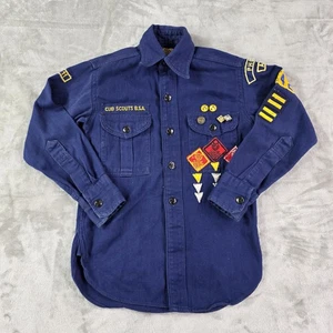 Camisa BSA Cub Scouts DE COLECCIÓN Juvenil Pequeña Azul Uniforme Oficial Parches Prendedores Años 60 - Imagen 1 de 13