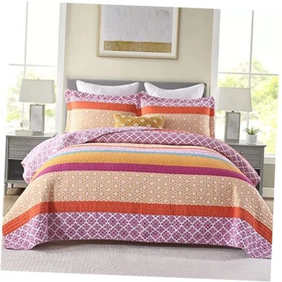  Juego de edredón Queen Size, Queen, 100 % algodón Queen (90"x98") púrpura/naranja Foto 1 de 4