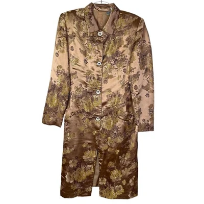 Casaco Newport News feminino 12 bronze ouro floral brocado jacquard botão frontal - Imagem 1 de 4