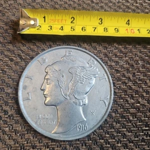 Vtg Oversized 3" Dime Coin Coaster Paperweight 1916 - Picture 1 of 6