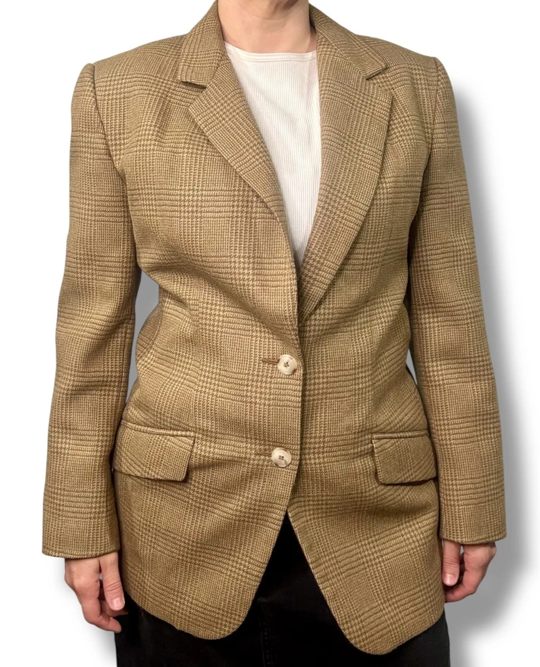 Blazer Vintage Country Shop Marrom tamanho 12 Lã Alpaca Xadrez Preppy Academia - Imagem 1 de 4