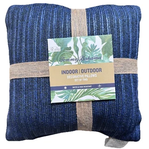 2pc TOMMY BAHAMA Faux Straw Blue Throw Pillow Set Indoor / Outdoor Tropical 18" - Picture 1 of 6