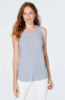 J.Jill ~ M ~ NUEVO Excelente Tanque Pima Back-Pleat ~ Lluvia/Blanco ~ Nuevo con Etiquetas (1A10) Foto 1 de 4